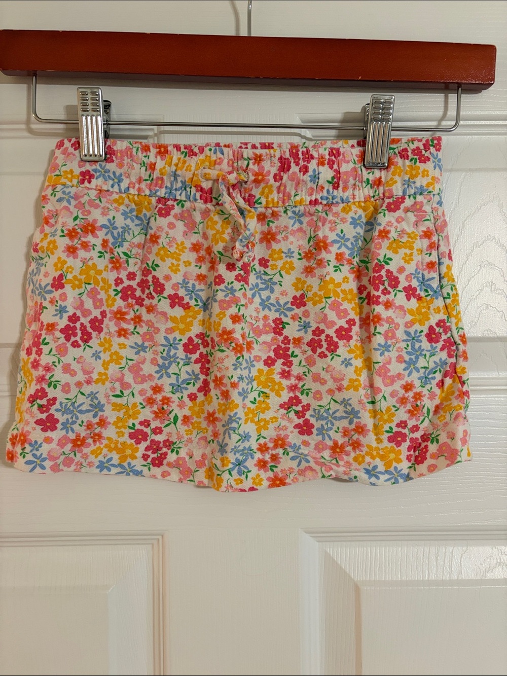 Old Navy Girls Floral Linen Blend Drawstring Skirt Pink Yellow Size XS (5)